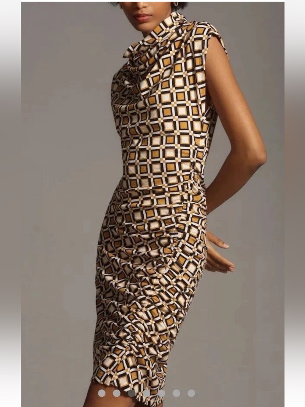 Anthropologie Maya Ruched Dress Size Large Cowl-Neck Midi Sleeveless Stretch